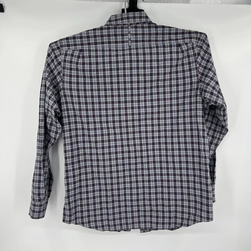 Banana Republic Purple Mens Plaid‎ Button Up Shirt Size Large 16-16 1/2